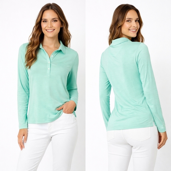 Peter Millar Tops - PETER MILLAR Long Sleeve Polo Shirt Womens Medium Mint Green Preppy Golf